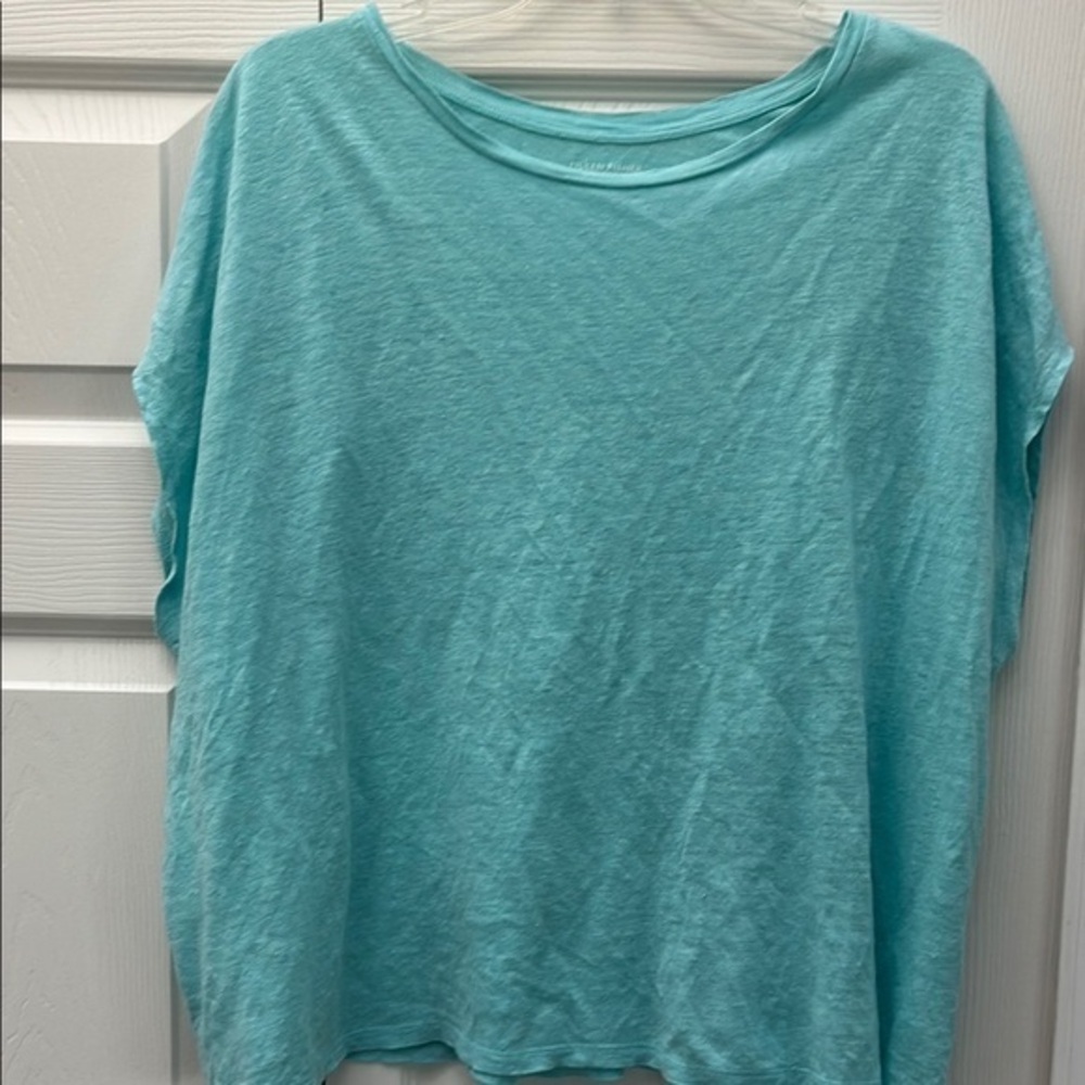 Eileen Fisher turquoise organic linenRelaxed Short Sleeve T-Shirt pre loved!
